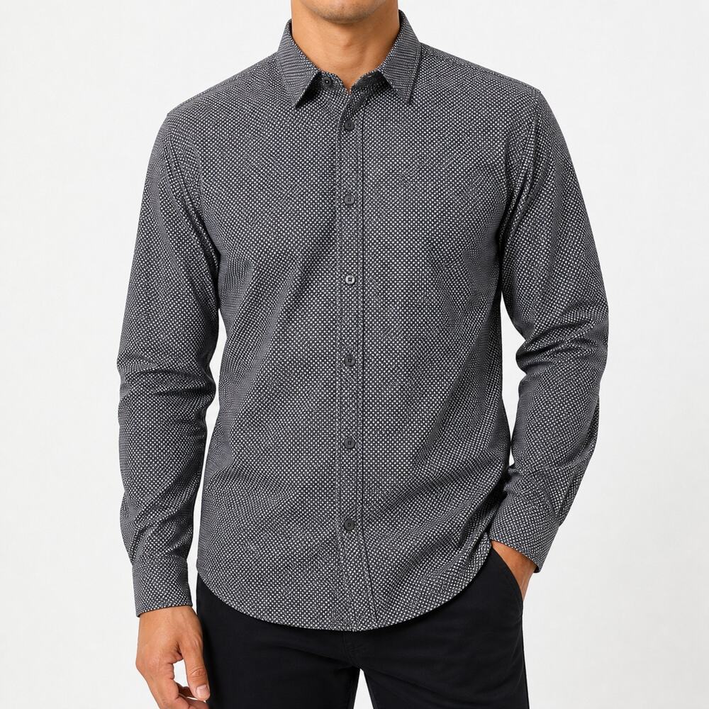Armani Exchange Shirt Mens 2XL Black White Slim Fit Cotton Long Sleeve